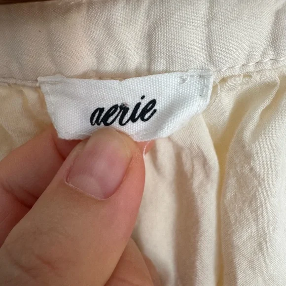 Aerie Women’s Button Front Cropped Top Beige Cream Puff Sleeve Size L - Picture 4 of 8